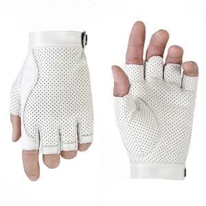 Accesorios hombres blancos medio dedo piel de oveja guantes de cuero genuino verano otoño al aire libre motocicleta guantes de conducción Agc007