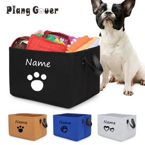 Panier de rangement personnalisé pour jouets d'animaux de compagnie, boîte de rangement en feutre pour jouets de chat et de chien, étiquette nominative personnalisée en tissu pour chiens, outil d'organisation à domicile