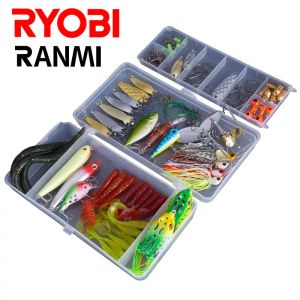Accessoires Ryobi Ranmi 120pcs Popper Hooks Poids Soft Plastics Lure Mix Artificial Fishing Lure Kit Minnow Crank Appât Lure Set Forme