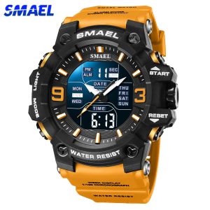 Accessoires Samel Watch for Men Orange Dual Time Afficher Sport Wristwatch Stophatch Alarm Alarm Army Military Digital Back Light Horloge masculine