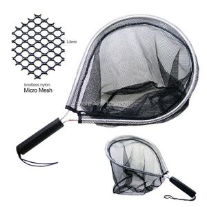 Accesorios Samsfx Fly Fishing Landing Net Captura y liberación Nets Scoop Fish Hold Brail Nylon Mesh Neting Trout Kayak Boating Aluminium Hoop