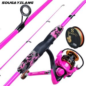 Accessoires Sougayilang Portable 5 sections Rod de pêche et 1000 3000 Série Spinning Reel Combo avec ligne de pêche tressée