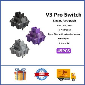 Accesorios V3 Pro Cream Black/V3 Pro Lavender Purple/V3 Pro Siltle Switch Lineal/Párrafo 5PIN Interruptor de teclado mecánico 45pcs