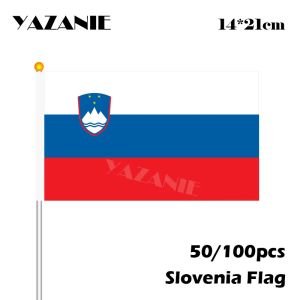 Accessoires YAZANIE 14*21 cm 50/100 pièces drapeau à main de slovénie drapeau national de slovénie agitant à la main livraison gratuite mât de drapeau en plastique du monde drapeau personnalisé