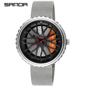 Reloj creativo de cuarzo preciso para hombre, relojes con diseño de esfera de neumático de coche calado, relojes de pulsera con cinturón de malla para hombre