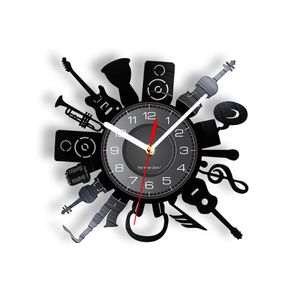 Decoración de arte de pared de guitarra eléctrica acústica Reloj Punk Rock n Roll Metal Metal Music Vinyl Record Wall Clock Music Band Band