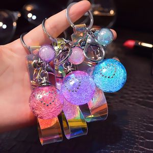 Porte-clés lumineux en acrylique, boule de diamant, boule de cristal, ornements de sac, pendentif bracelet en cuir Laser, vente en gros