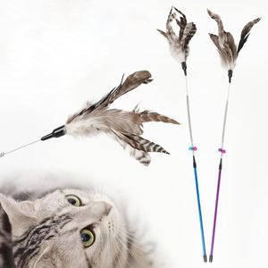 Cat Toys Feather Wand Gatito Gatos Teaser Turquía Interactive Stick Toy Wire Chaser Suministros