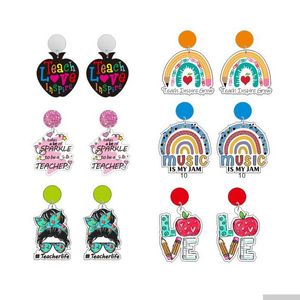 Acrylique Lettres Boucles D'oreilles Femmes Enseignants Jour Pomme Arc-En-Ciel Coloré Paillettes Amour Coeur Goutte Boucle D'oreille Dangles Mode Étudiant Enseignant Cadeau Bijoux