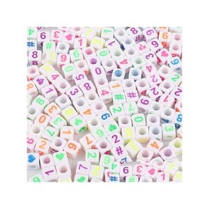 Perles carrées colorées en plastique acrylique Lucite, 100 pièces/lot, lettres et chiffres, bricolage, livraison directe de bijoux Dha0E