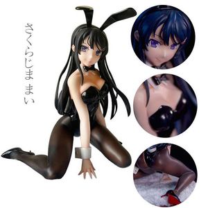 Figuras de juguete de acción 13CM Japón Hot Anime Figura Young Piggy Series Sakurajima Mai Sexy Black Silk Bunny Girl Arrodillada Postura Muñeca PVC Colección Juguete AA230413