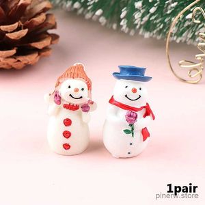 Figuras de juguete de acción 1 par de mini muñeco de nieve de Navidad figura de pareja DIY jardín bonsái decoración ornamento juguete para niños estatuilla en miniatura estatua de personas artesanía de resina