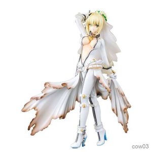 Action Toy Figures 22CM Anime Figure Saber Fate Stay Night Extra CCCC White War Damaged Wedding Dress Standing Model Dolls Toy Gift Collect Boxed R230710