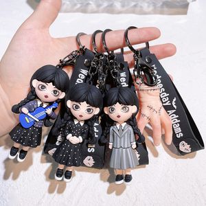Action Toy Figures 6cm POP Wednesday Addams Keychain Anime Figure PVC Pendant Keyring Car Backpack Bag Key Holder Decoration Accessories 230812