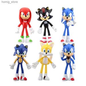 Action Toy Figures 6pcs Set 10cm Mignon Sonic Pvc Character Toy Hedgehog Shadow Tail Figure Modèle Poltures Enfants Animal Toy Birthday Gift Y240415