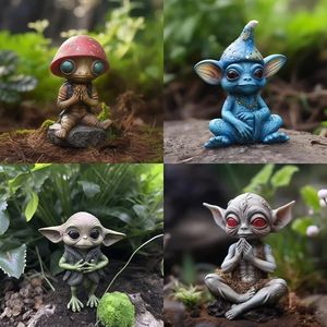 Action Toy Figures Alien Figurine Résine Fantasy Artisanat Jardin Halloween Décoration Aliens Statue Modèle Poupée Elfe Ornements Enfants Cadeaux 231031