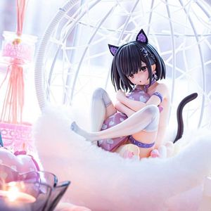 Figuras de juguete de acción Personaje de anime Figura de salsa Lindo sentado Oreja de gato Chica Abrazo Almohada Traje de baño sexy Modelo de adorno Escritorio 15 CM