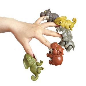 Figuras de juguete de acción Dinosaurio jurásico Dino Figura animal Modelo Parque Juguete Morder la mano Elefante complicado Camaleón Hipopótamo Mosasaurus Dedo para niños Regalo 231024