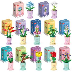 Figurines d'action pour enfants, assemblage de petites particules, blocs de plantes en pot de fleurs, jouets en briques à monter soi-même, vente en gros par air rapide