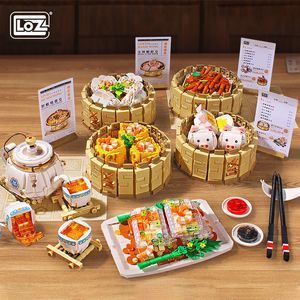 Figuras de juguete de acción LOZ Comida cantonesa creativa Té de la mañana Bloque de construcción Chino tradicional Dim Sum Sichuan pot Ladrillos Juguetes para niños Regalo 230721