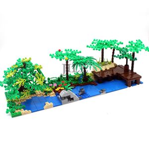 Action Toy Figures Moc DIY Garden Tree Courtyard Enlighten Building Blocks Brick Compatible Potted Plant Decoration Assemble with City Street View 230724