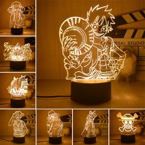 Action Toy Figures Monkey Luffy Figure 3D LED Night Light Roronoa Zoro Figure Toys Table Lamp Home Decoration Birthday Gifts 230330