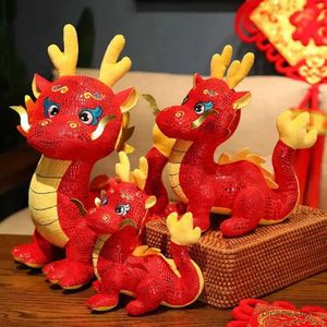 Figurines d'action, nouveau dessin animé du zodiaque Dragon, mascotte de l'année, Dragon chinois rouge, jouets en peluche doux, poupée de dinosaure, décor du nouvel an