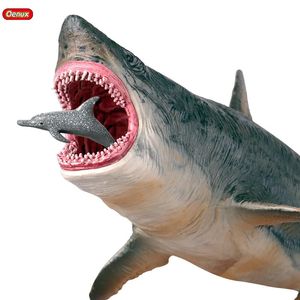 Figuras de juguete de acción Oenux Savage Marine Sea Life Megalodon Figura de acción Classic Ocean Animals Big Shark Fish Modelo PVC Colección Juguete para niños Regalo 231018