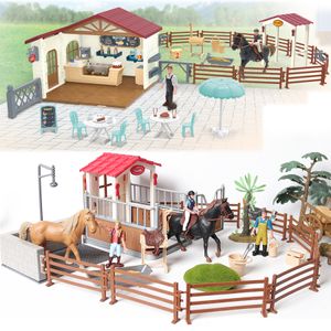 Action Figurines Simulation Cheval Animaux Ferme Stable Rider Cafe Playset avec Modèle et Accessoires Éducatifs pour Enfants 230520