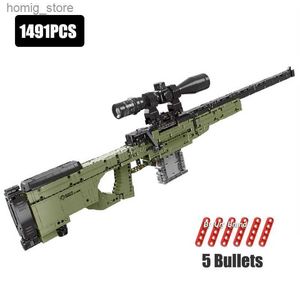 Action Toy Figures technique WW2 Military Series Army Army Arme Awm Sniper Rifle Bullet Gun Blocy Blocys Toy Model Kids Outdoor Game For Boys Gifts Y240415