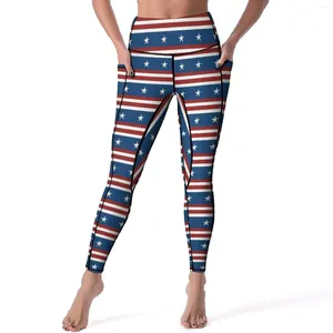 Pantalon actif imprimé drapeau américain, Leggings de remise en forme pour la journée nationale, Yoga, Push Up, doux, poches de Sport, extensible, personnalisé