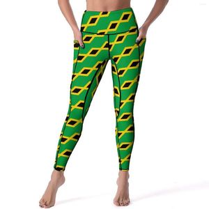 Pantalones activos Bandera de Jamaica Leggings Moda de Jamaica Cintura alta Yoga Sexy Legging de secado rápido Mujeres Diseño Gimnasio Medias deportivas