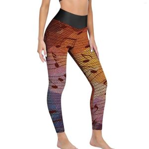 Pantalones activos Notas musicales Leggings Azul Naranja Push Up Yoga Vintage Seamless Lady Design Fitness Running Medias deportivas