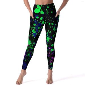 Pantalon actif Leggings de peinture au néon bleu rose vert éclaboussures Fitness Gym Yoga taille haute décontracté Sport Stretch Design Legging