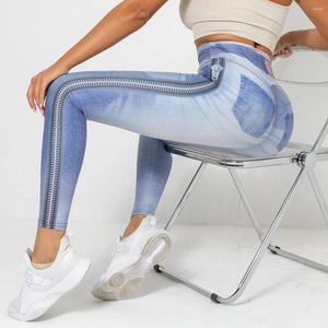 Pantalones activos deportes femeninos pulgadas pulgazas para el gimnasio Digital Denim Denim Yoga Entrenamiento y ejercicios Fitness