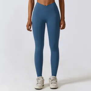 Pantalones activos Yoga Lycra Gym Leggings con bolsillos Ropa de Pilates Ropa de entrenamiento Leggins para mujer Medias deportivas para mujer Azul