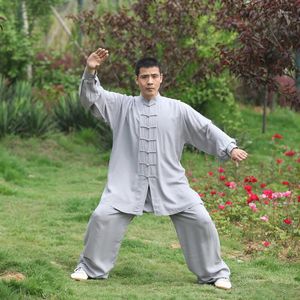 Conjuntos activos Hombres Tai Chi Kungfu Uniformes Lino Chino Tradicional Pantalón Suelto Camisa de Yoga Ejercicio Meditación Wushu Artes Marciales Conjunto Ropa