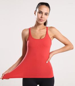 Chemises actives NWT 2023 Racerback Sport Fitness Crop hauts soutien-gorge intégré Yoga gilet sans manches solide réservoir à séchage rapide