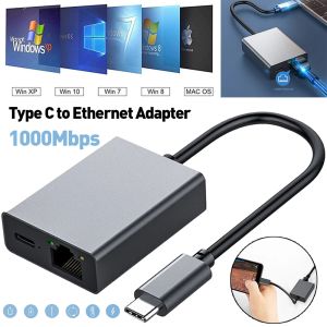 Adaptateur 1000 Mbps Typec à RJ45 Plug de câble Internet et lecture USB vers Ethernet Network Adaptateur Prise en charge de la charge PD pour téléphone mobile / tablette