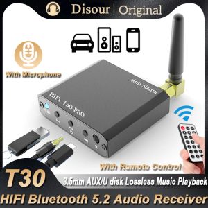 Adaptateur Bluetooth 5.2 Récepteur audio 3.5 mm AUX / RCA / UDISK Play Hifi Lossless Music Stéréo Adaptateur sans fil avec micro HD pour le haut-parleur de voiture