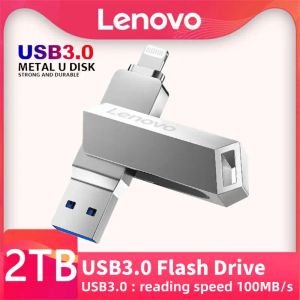 Adaptateur Lenovo 2TB Lightning USB 3.0 Drive Flash pour iPhone iPad 14 Pro Max Android 1TB 128GB PEN DRIVE OTG Pendrive 2 en 1 Mémoire Stick