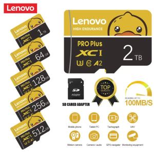 Adaptateur Lenovo Classe10 Carte mémoire 2TB Smart Micro TF SD Carte 1TB TF SD Flash Memary Card 4K 128GB Adaptateur gratuit Cadeau pour caméra UAV