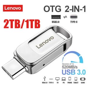 Adaptateur Lenovo Type C Drive flash USB OTG 2 en 1 bâton USB 3.0 128 Go de stylo de stylo 2 To 1 To Disque de mémoire pendrive imperméable pour iPhone 15 Pro