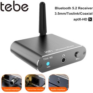 Adaptateur tebe aptxhd bluetooth 5.2 récepteur de musique hifi adaptateur audio sans fil avec une sortie de 3,5 mm AUX TOSLINK / coaxial pour une voiture amplifier