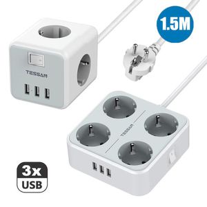 Adaptateurs Tessan Europe Socket avec USB Desktop Power Strip ON / OFF Switch Multi Outlets Extension Ralse