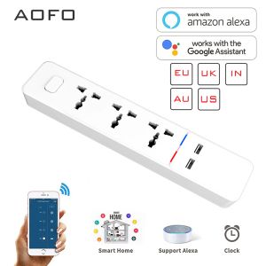 Adaptateurs WiFi Smart Power Strip avec Universal 3 Socket 2 USB Charging Station travail avec Alexa Google Home Assistant UK / AU / EU / India Plugs