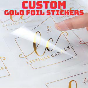 Adhesive Stickers 100pcs/Lot Personalized Custom Stickers Clear Transparent Gold Foil Silver Business Stickers Wedding Stickers 230918
