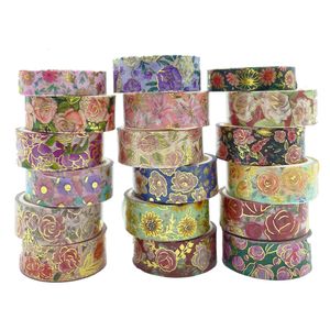 Adhesive Tapes 18Rolls Flower Washi Tape Set Gold Foil Masking Kawaii Decorative for Sticker Scrapbooking Journal Stationery 2016 230907