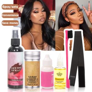 Adhésifs 6pcs Kit Lace Melting Tint Spray Lace Colle Edge Control Hair Wax Stick Lace Melt Band Tout ce dont vous avez besoin pour une perruque avant en dentelle