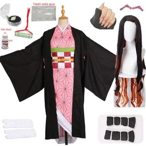 adulte et enfants Hot New Anime Demon Slayer: Kimetsu no Yaiba Cosplay Kamado Nezuko Femme Kimono Japonais Cosplay Costume Y0903